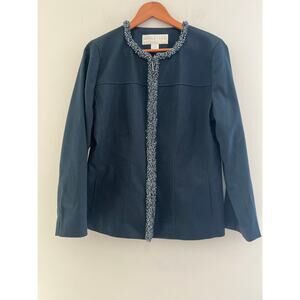 Doncaster Blue Cocktail Jacket with Beading Embellishments Zip Up Size 14 JJ